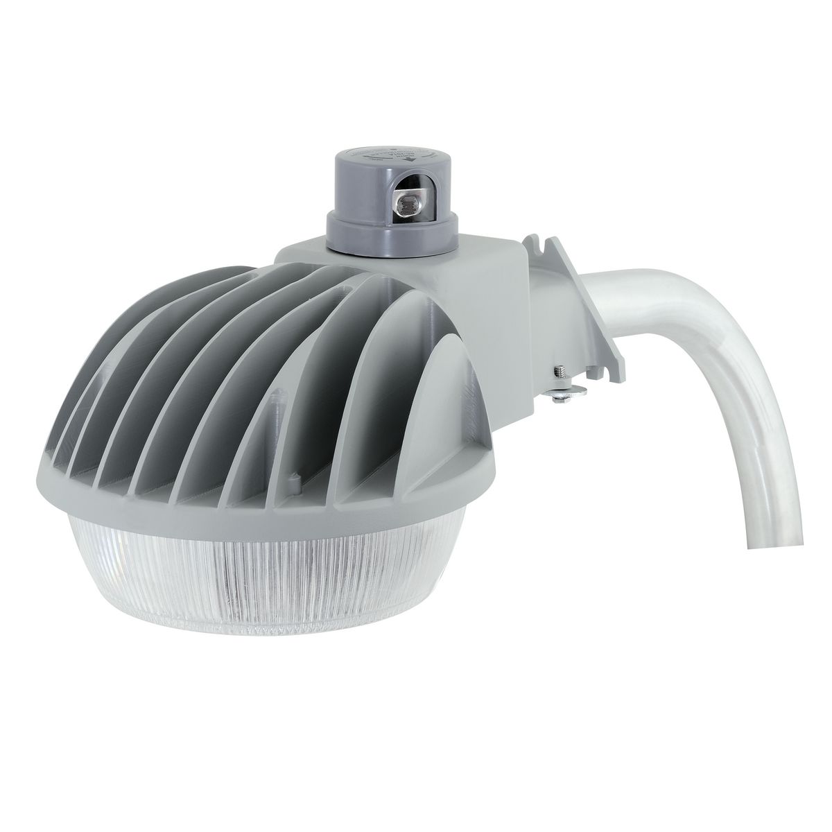 Dusk-to-dawn wall mount application that offers H.I.D. energy savings and safety/security lighting.